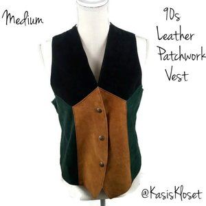 Voyageur 90s Leather Patchwork Vest Medium Green